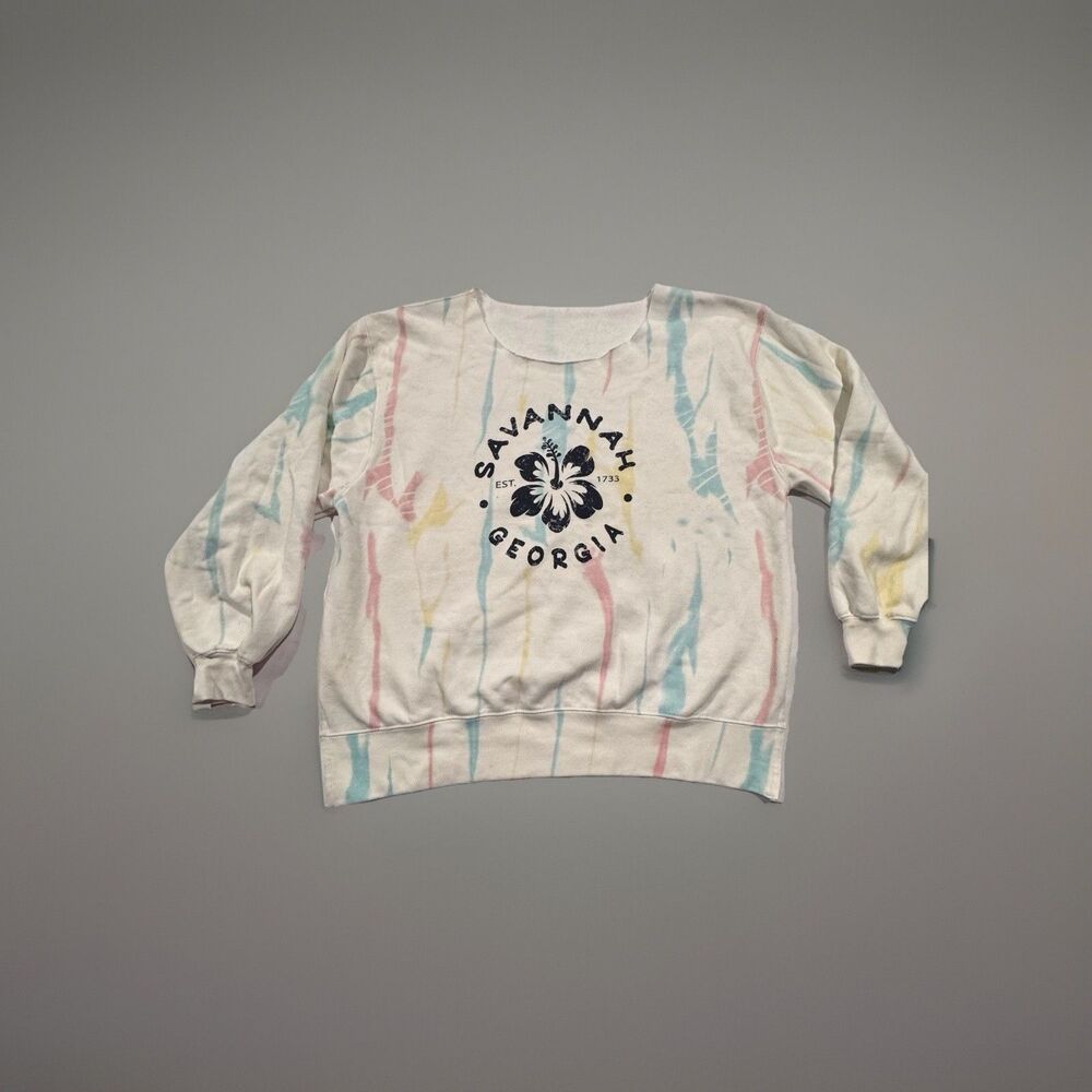 Savannah Georgia Tie Dye Graphic Pullover Sweatshirt Crew Neck Size 14 Women
